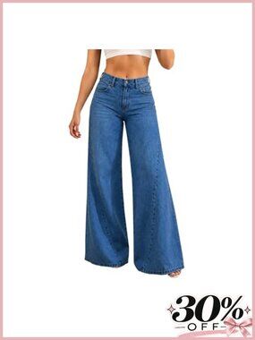 High Waist Stretch Wide Leg Flare Bell Bottom Jeans Loose Fit Long
